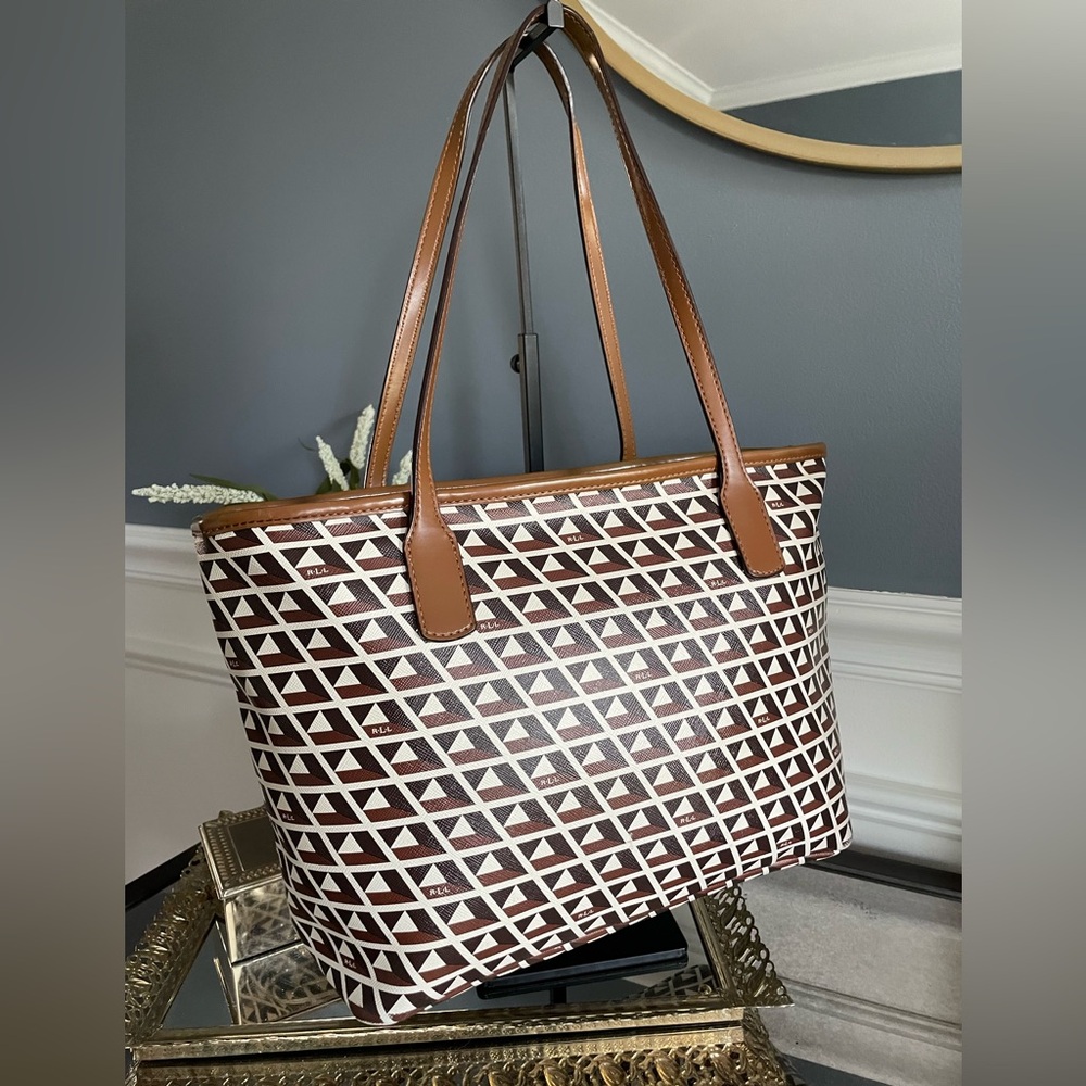 Ralph Lauren Brown, White & Tan Geometric Tote - Picture 10 of 11